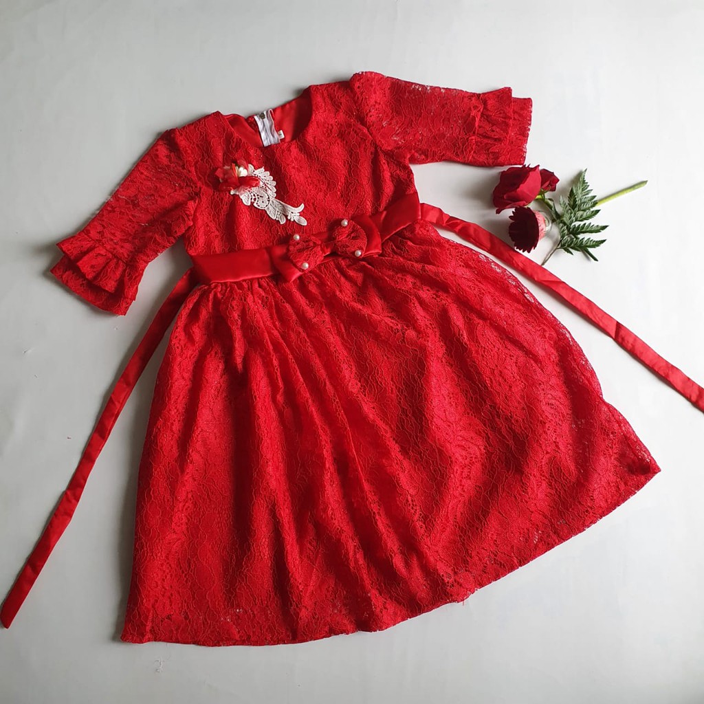 Dress IMLEK Anak Merah  2 Tahun 10 tahun Cheongsam Gaun Anak Merah Perempuan Import VW03