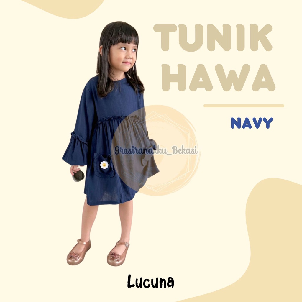 Tunik Anak Hawa Rayon Crincle Lucuna Warna Navy 2-10thn