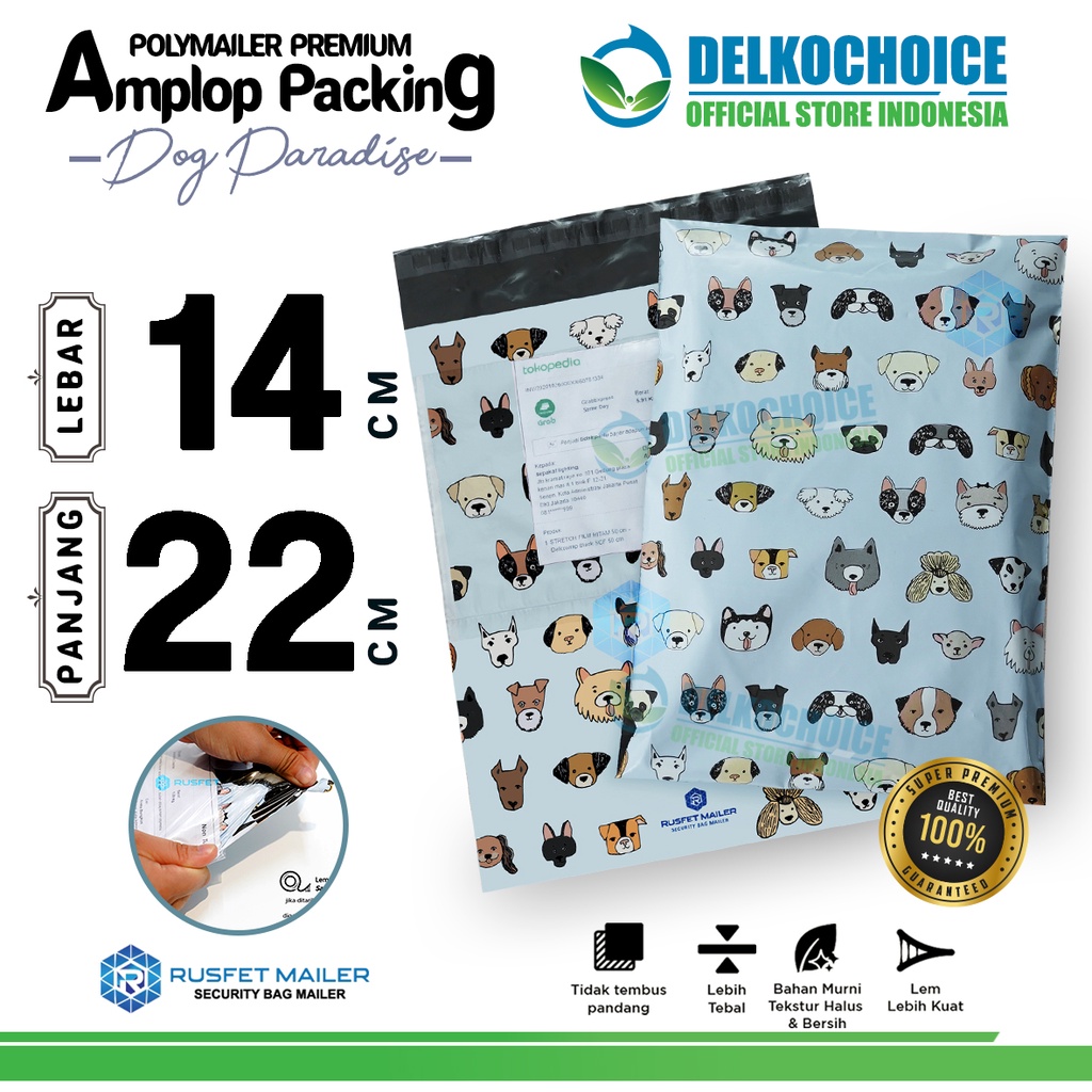 

Polymailer Motif DOG PARADISE 14x22cm Amplop Plastik Packing Olshop PREMIUM / SATUAN