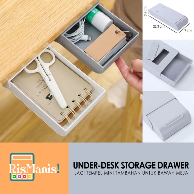 UNDER-DESK STORAGE DRAWER - Laci Mini Tambahan Tempel Bawah Meja Kerja Dapur Rak Aksesoris Alat Rias