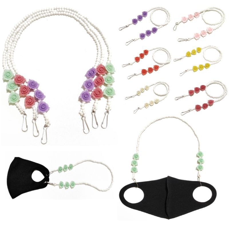 Kalung Gantungan Masker Strap Mask Hanging Pastel Rose Flower Beads Series Bunga Mawar Necklace Mote