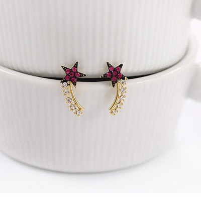 LRC Anting Tusuk Monarchy plum red CZ diamond decorated star shap design alloy Stud Earrings A35267