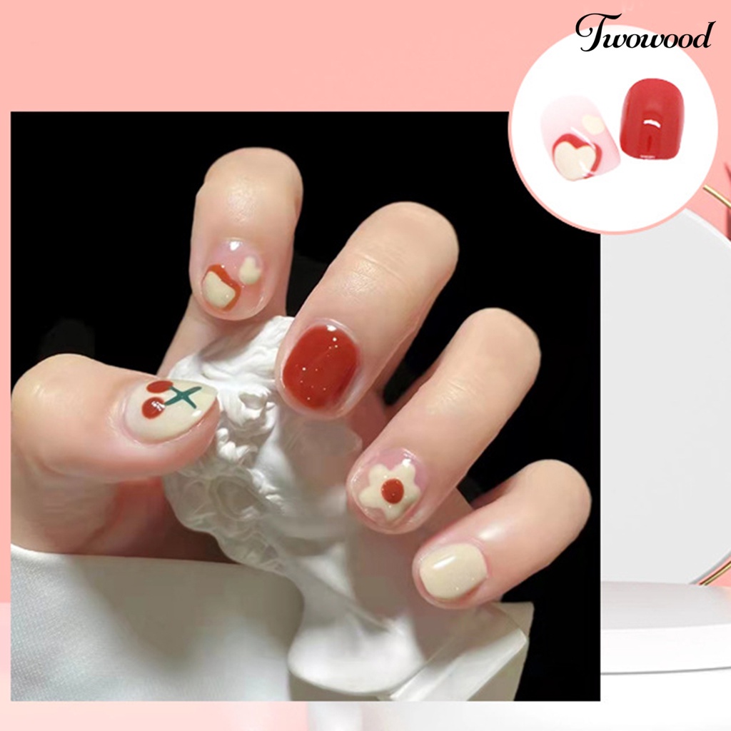 Twowood Patch Kuku Motif Bunga Cherry Bahan ABS Untuk Nail Art