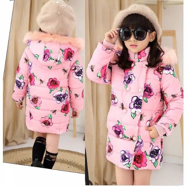 Jaket tebal anak musim dingin girls winter coat bulu impor import winter mantel cewek perempuan hood