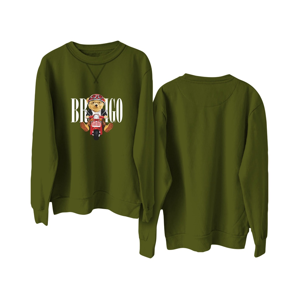 BRIGO Basic Sweatshirt Beruang Vespa II Sweater Crewneck BRIGO Sablon DTF Fleece Cotton M-XXL (Pria &amp; Wanita) Free stiker&amp;Gantungan Kunci