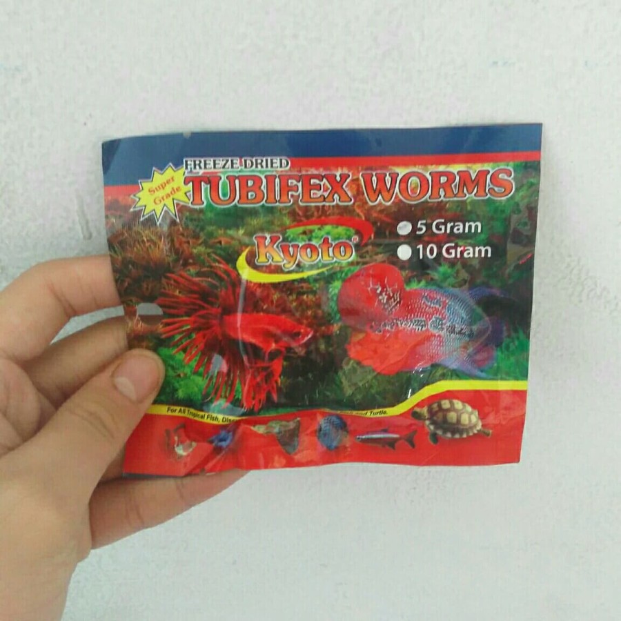 TUBIFEX WORMS KYOTO. Cacing Kering Pakan Ikan Cupang Discus Lohan Koi