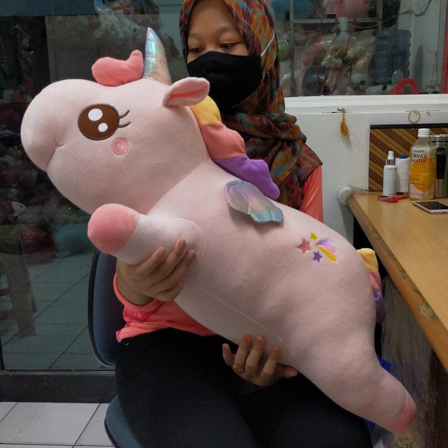 Boneka Lying Unicorn Pelangi Size 75cm/30''boneka unicorn Jumbo/Boneka Unicorn Besar Big/Boneka Karkater