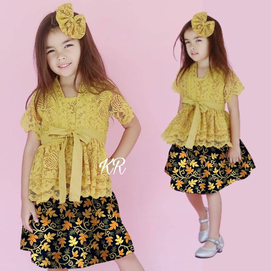 Baju Set Brukat Rok Batik Pesta Anak Perempuan Usia 4 5 6 Tahun Simple Mewah Elegan Imut Trend Kekin