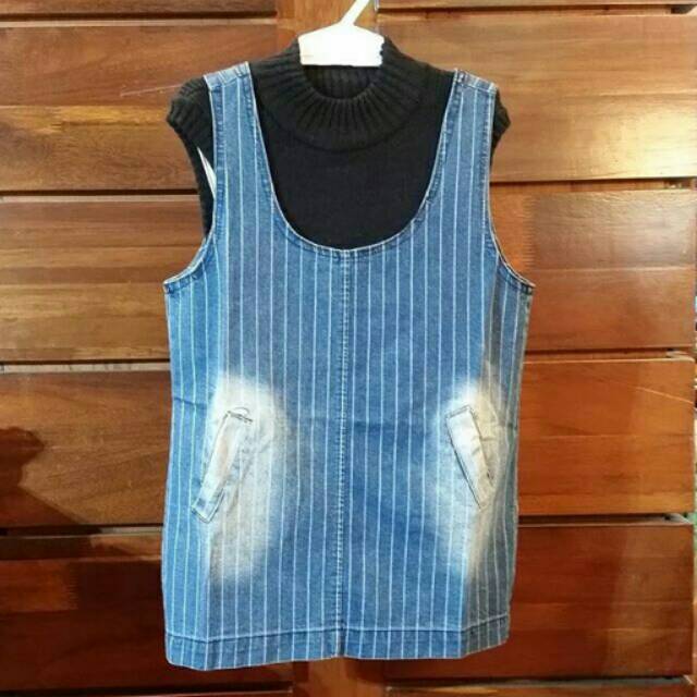 Dress anak denim jeans turtleneck kaos