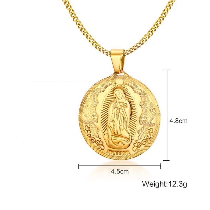 Men's Titanium Steel Plated 18K Gold Virgin Mary Pendant Necklace