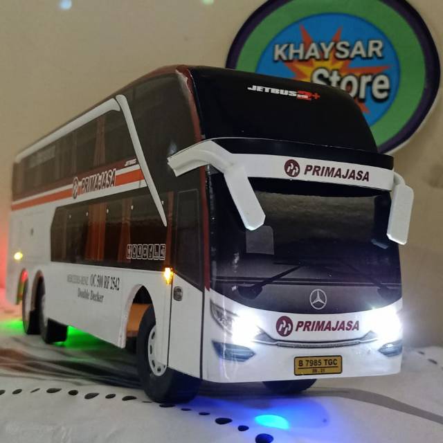 Miniatur bus PRIMAJASA DOUBLE DEKER  PLUS LAMPU