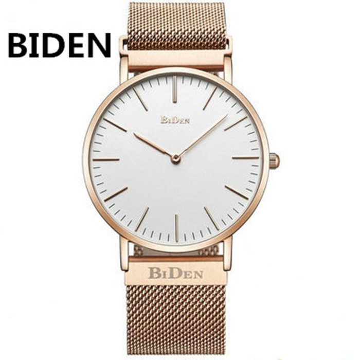 jam tangan Biden wanita pria fashion analog leather band waterproof - Emas | WATCHYH