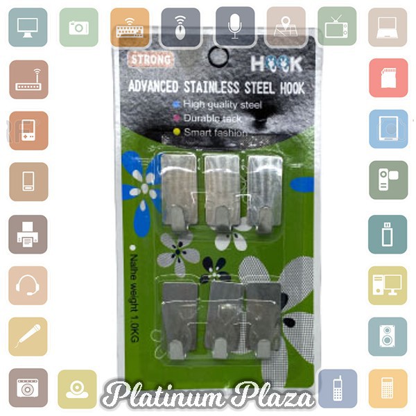 Taffware Gantungan Serba Guna Adhesive 6 PCS - DWC13F - Silver`A14F52-