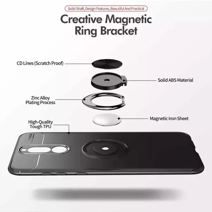 Autofocus Magnetic Ring Case for Xiaomi Redmi 8 / 8A Pro Invisible Case Auto Focus iRing - Hitam
