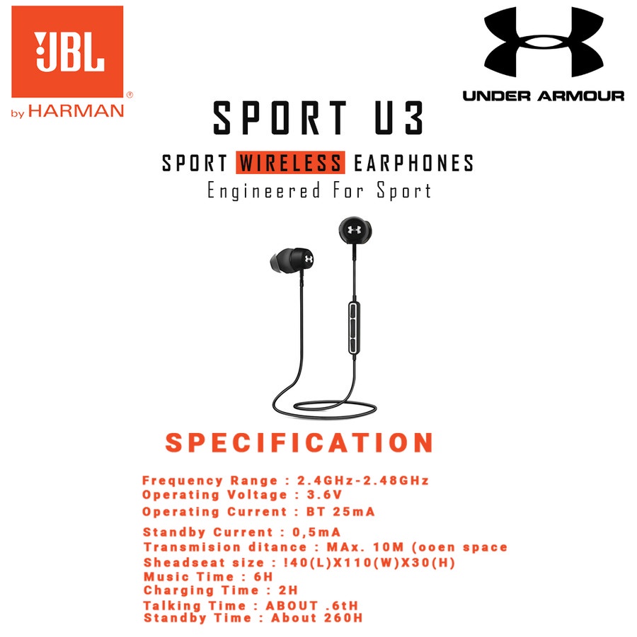 Headset Handsfree Bluetooth UnderArmour Sport U3 Wireless Earphone