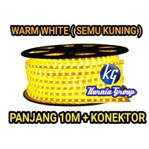 10M LAMPU LED STRIP WARM WHITE SEMU KUNING + ADAPTOR LANGSUNG COLOK LED SELANG INDOR DAN OUTDOR 220V