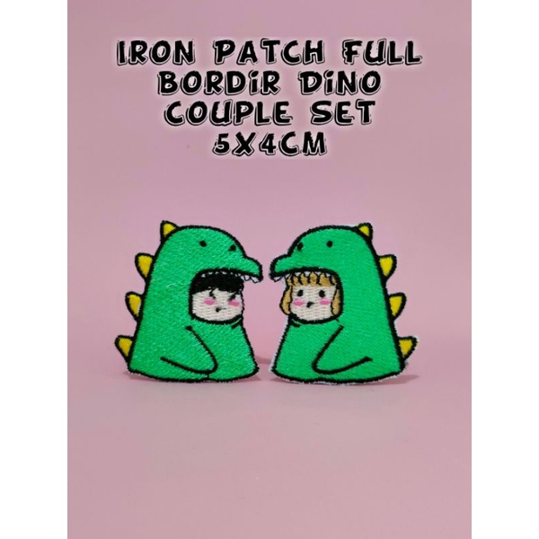 ( SUDAH ADA LEM TINGGAL SETRIKA ) Iron Patch Bordir Patch Iron Dino Couple Set PREMIUM Emblem Bordir