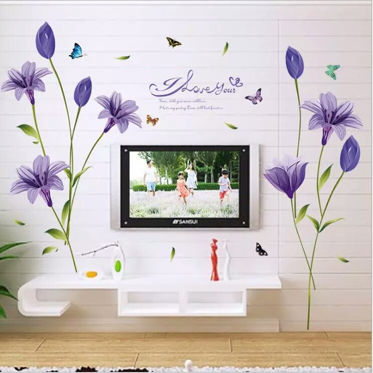 RELIZA WALL STICKER BUNGA LILY UNGU FLOWERS PURPLE SK9122B STIKER DINDING