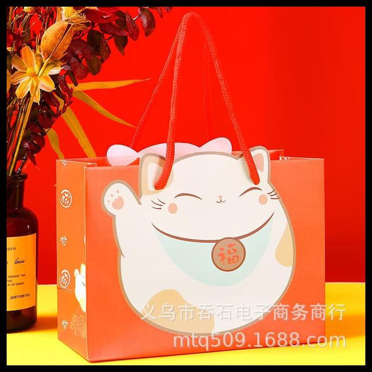 

PAPER BAG MANEKI M KANTONG KADO ULTAH KUCING HOKI PACKING SOEVENIR - UK M PINK