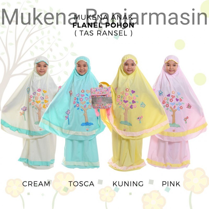 (COD) Mukena Banjarmasin - Mukena Anak  Katun Flanel Pohon  Tas Ransel