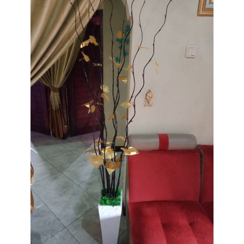 bambu ulir daun gold lengkap pot