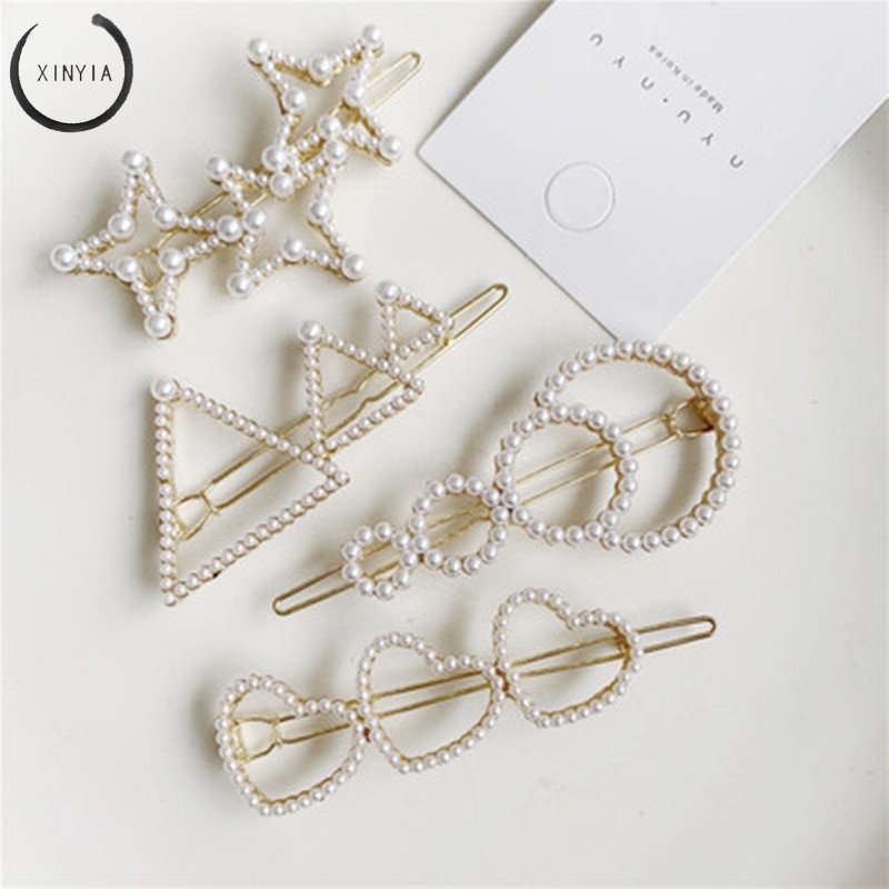 Jepit Rambut Mutiara Geometris Klip Wanita Korea Hairclip Hairpin