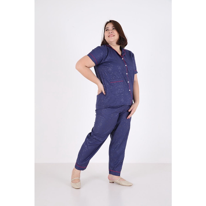 Sorabel - Piyama Set Wanita Avika Aviani Plain Long Pants Sleepwear M / One Size / Jumbo-Avika Jumbo Navy