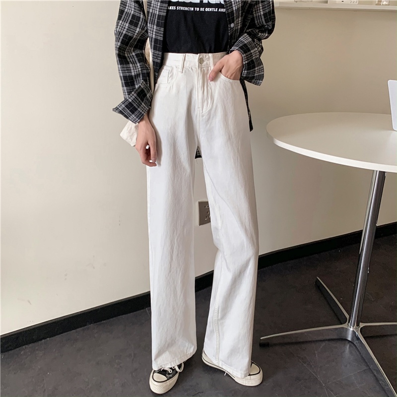 JEANS HIGHWAIST PANTS  DENIM WHITE LOOSE KOREA