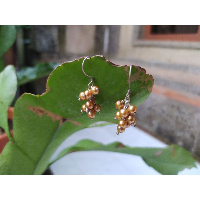 anting perak 925 gold stone  coral