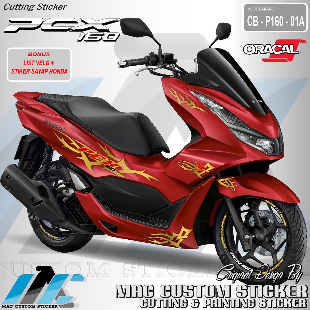 CUTTING STICKER PCX 160 - CUTTING STIKER STRIPING MOTOR HONDA PCX 160 MERAH - CB P160 01