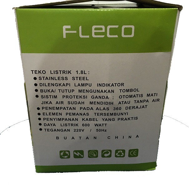 Teko Listrik Besar 1,8 L Liter Pemanas Air Listrik Stainless Merk Fleco F718