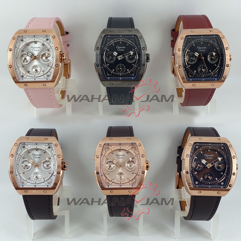 Alexandre Christie AC 6411 BF / Jam Tangan Wanita AC6411 Multifungsi Tali Kulit Model Kotak Oval Ori