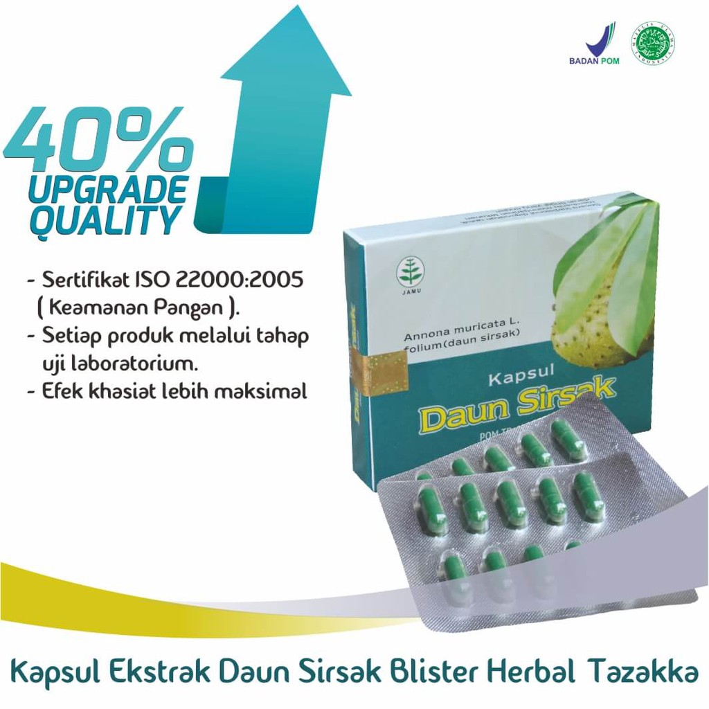 Obat Kanker Tumor Darah Tinggi Ekstrak Daun Sirsak Herbal Tazakka Original 20 Kapsul Blister.