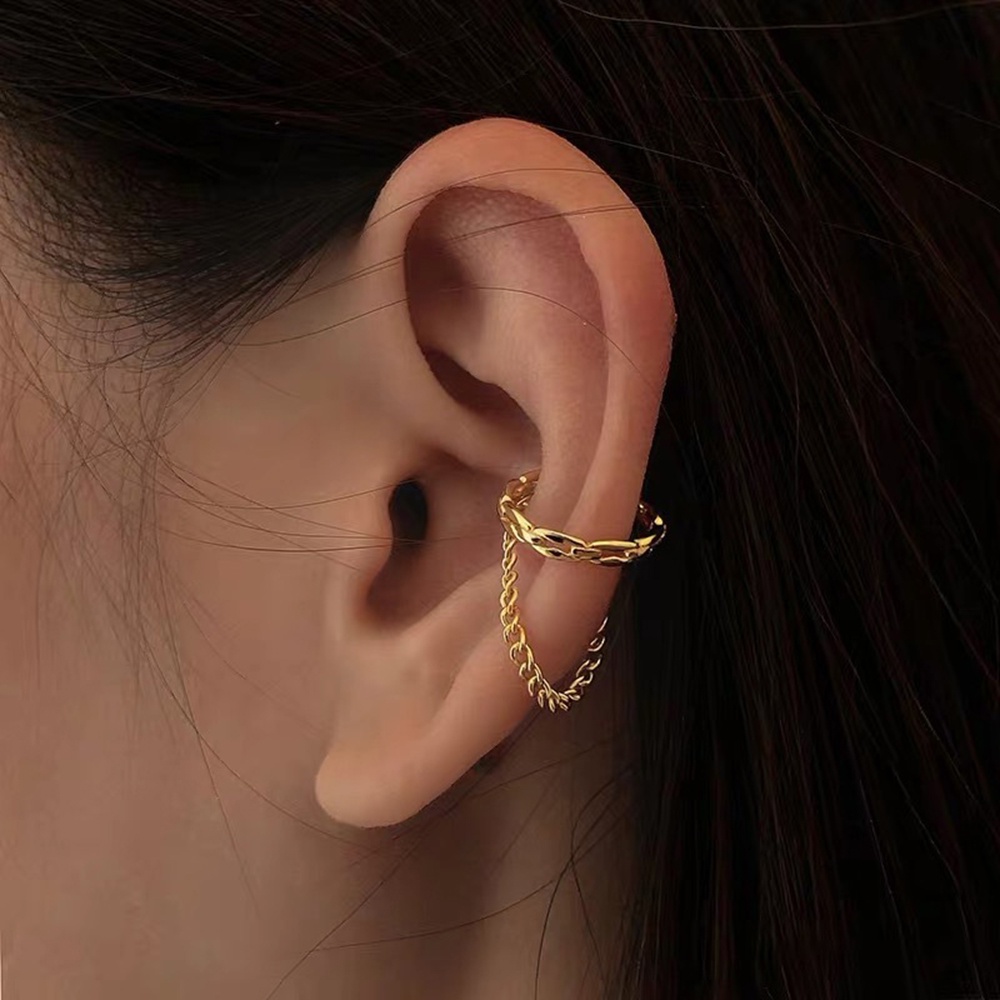 Anting Klip Telinga Tanpa Tindik Model hollow Rumbai Gaya retro Perancis Untuk Wanita