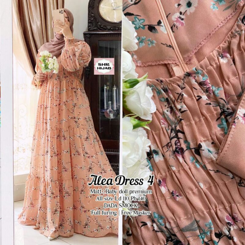 COD | STAR | ALEA DRESS ORI SHR HIJAB | GAMIS BAHAN BABYDOLL ALL SIZE LD 110 DRESS SMOKE RESLETING B