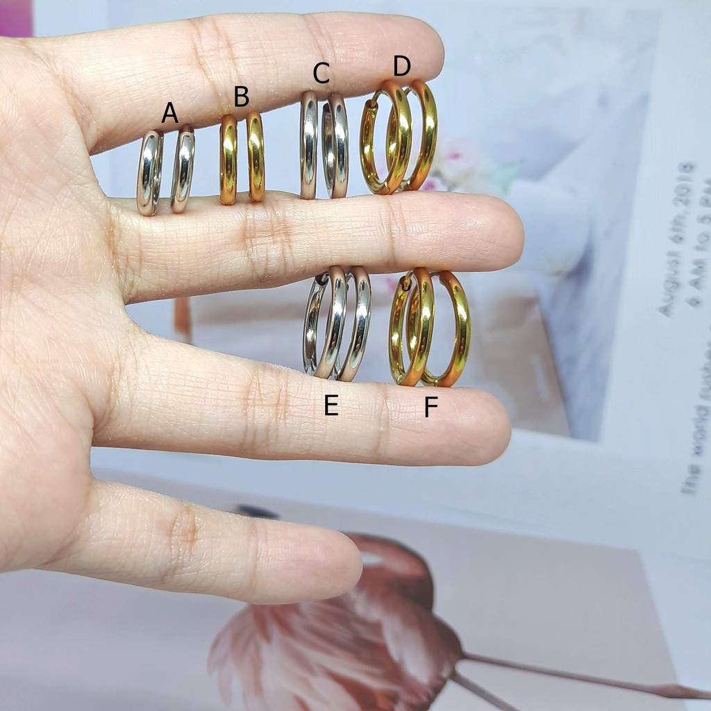 Anting Titanium Gipsy Bulat Polos Simple Giwang Bulat Love Silver Gold - BE377