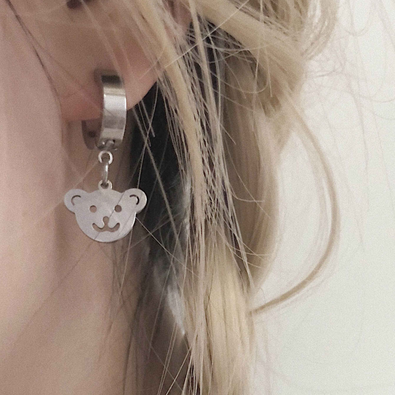 Titanium Steel Hollow Bear Earrings Accessories Simple Korean Style Cute