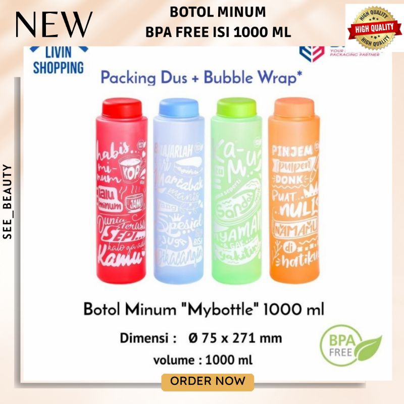 SEELS / Biggy 1L 1 L Liter 1Liter My Bottle Mybottle Botol Thumbler Air Minum Sekolah Kerja Warna BPA Free Motivasi Kado Lucu Anak Sepeda Gowes COD GRATIS ONGKIR EXTRA CASH BACK EXTRA