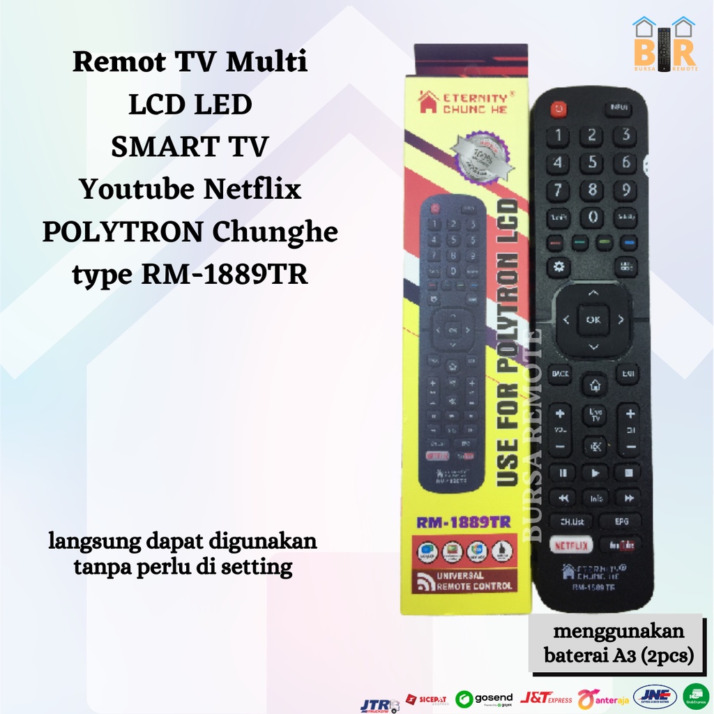Remot Remote TV Hisense Smart TV Android Polytron Youtube Netflix Multi Chung HE 1889 LED LCD