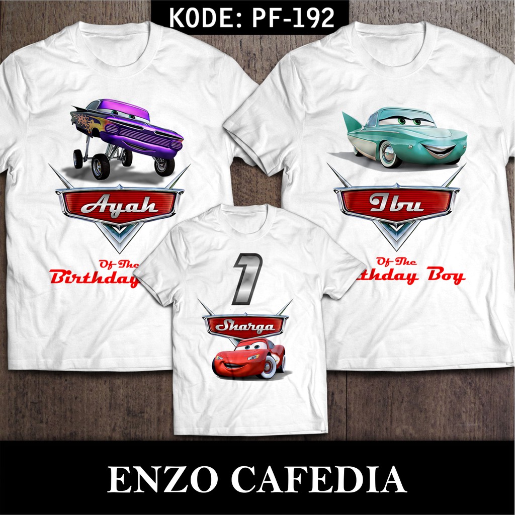 Kaos Couple Keluarga | Kaos Ulang Tahun | Kaos Motif Cars PF 192 | Bisa Ganti Tulisan