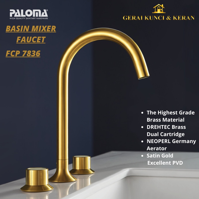 PALOMA FCP 7836 Keran Mixer Wastafel Cuci Tangan Panas Dingin Kran Air EMAS SATIN GOLD