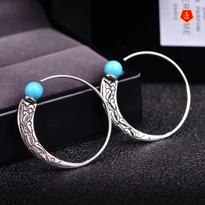 [Ready Stock]New Vintage Silver Turquoise Earrings Punk