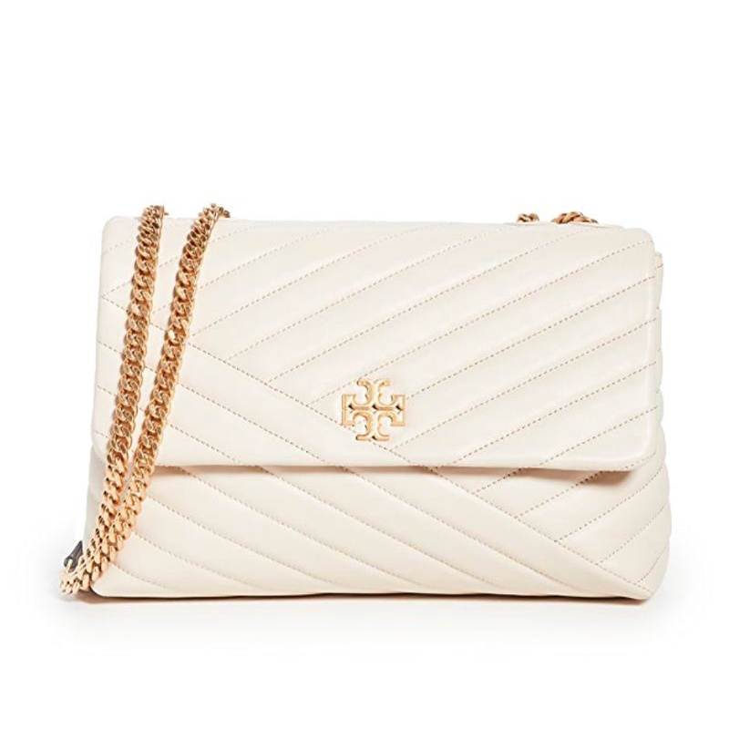 Tory Burch Kira Chevron Convertible Shoulder Bag Medium 27 Cm - Leather White