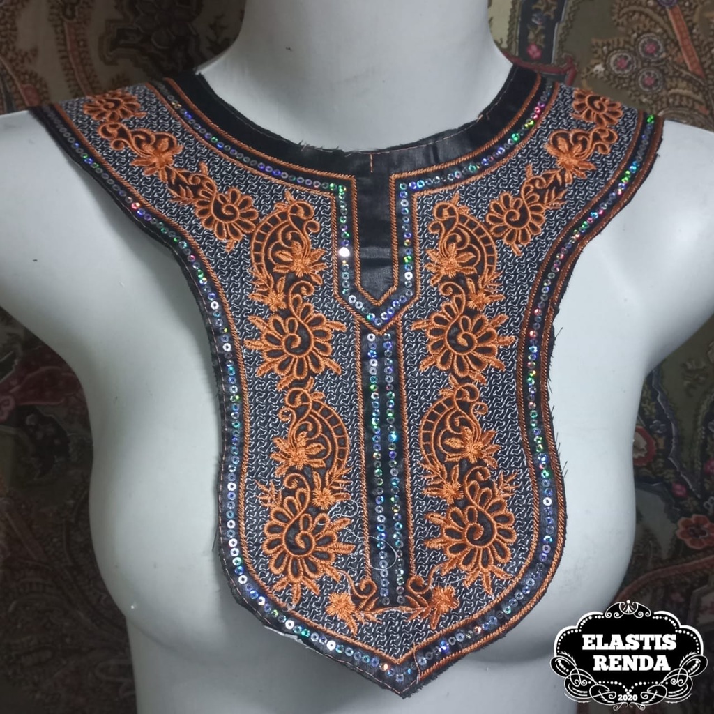 (Harga Per Pcs) Aplikasi Kerah Bordir Bunga Orange Motif Bunga Besar