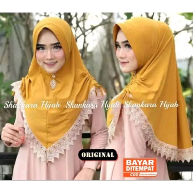 Hijab/ Jilbab Instan Jersey Serut Renda / Model Bergo Terbaru Termurah dan Terlaris 2020