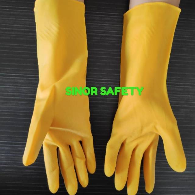 Sarung Tangan Karet Latex Dot Tebal Serbaguna Rubber Glove 32 cm Kuning dan Orange