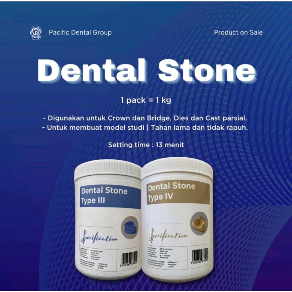 Jual [ TERUMAH ] Dental Stone Gips Stone 1 KG / Tipe biru III / Tipe IV Kuning / Gypsum model