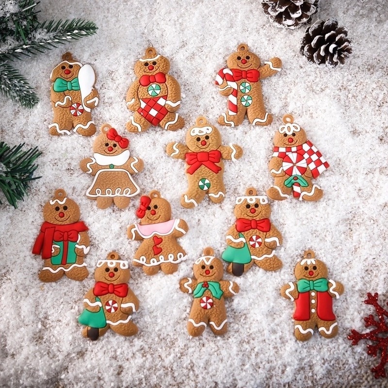 Ornamen Gantung Bentuk Gingerbread Man Bahan PVC Untuk Dekorasi Pohon Natal