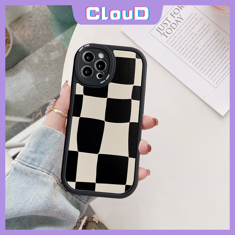 Soft Case TPU Motif Kotak-Kotak Hitam Putih Untuk iPhone 11 8 7Plus 8plus 6 6S 13 12 Pro MAX XR X XS MAX SE 2020