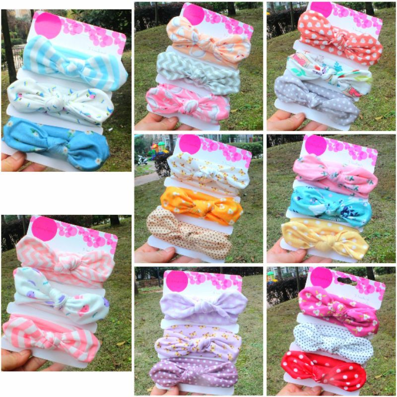 BSET4-3Pcs Set Bandana Bando Headband Bayi Newborn Seri B Impor